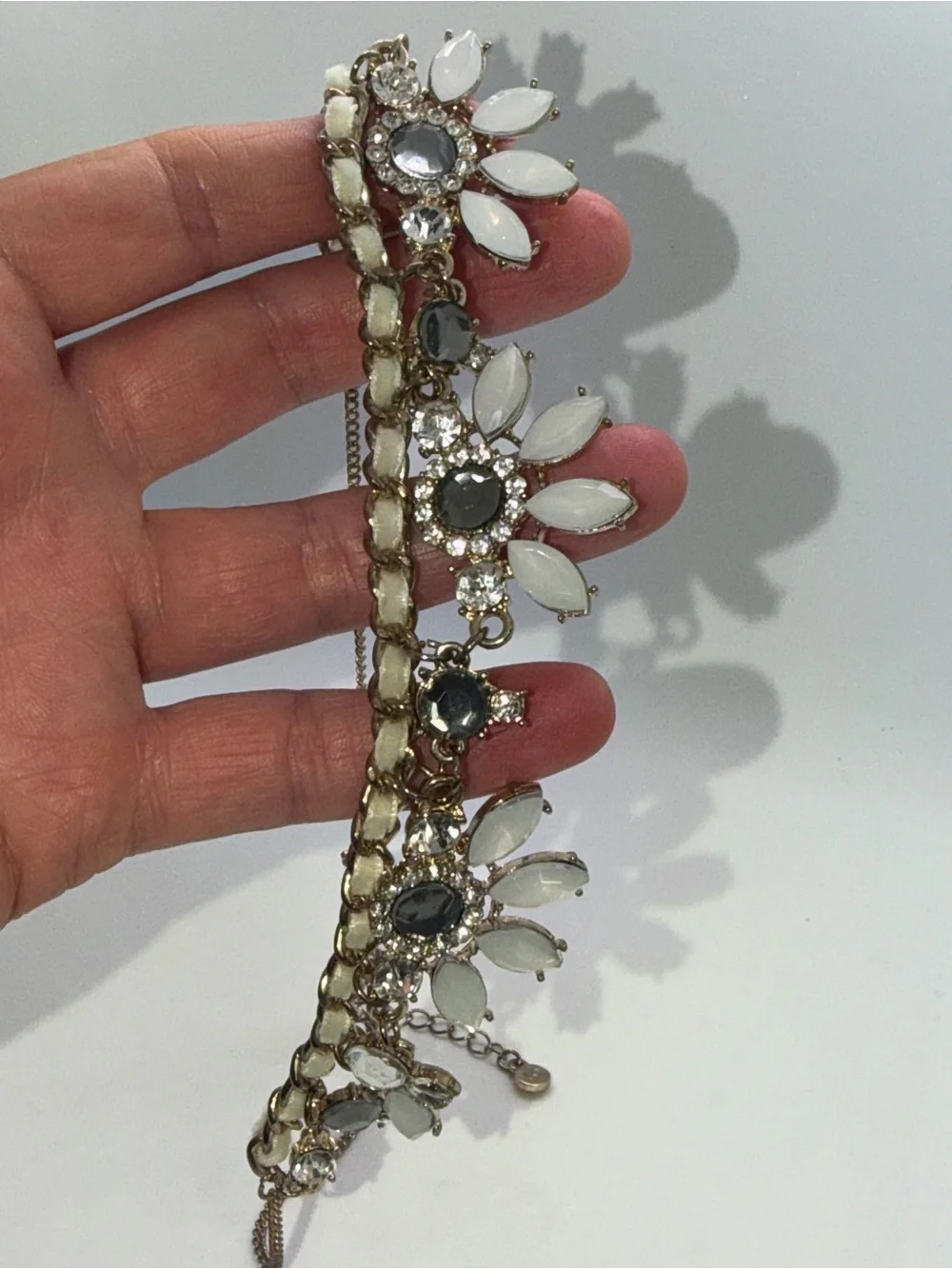 Gold-Tone White & Gray Crystal Statement Necklace